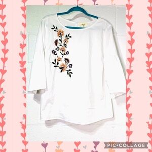 Como Blue White Embroidered Floral Top  XL